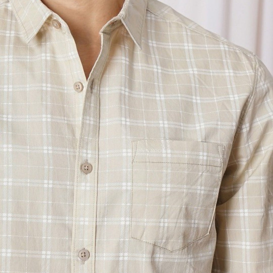 Premium Cotton Cream and White Checked Shirt – Casual & Office Wear |CS-07