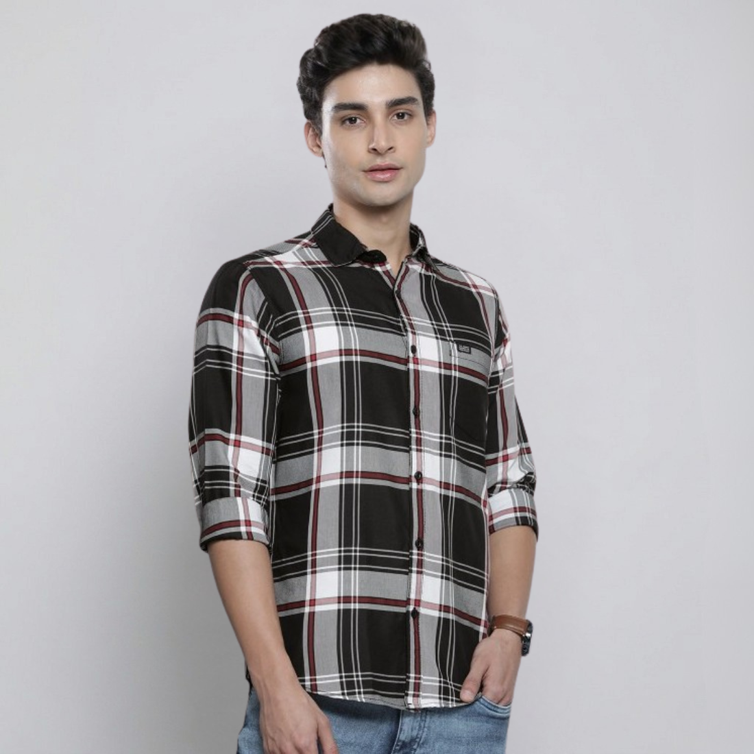 Premium Cotton White and Black Checked Shirt – Casual & Office Wear|CS-02