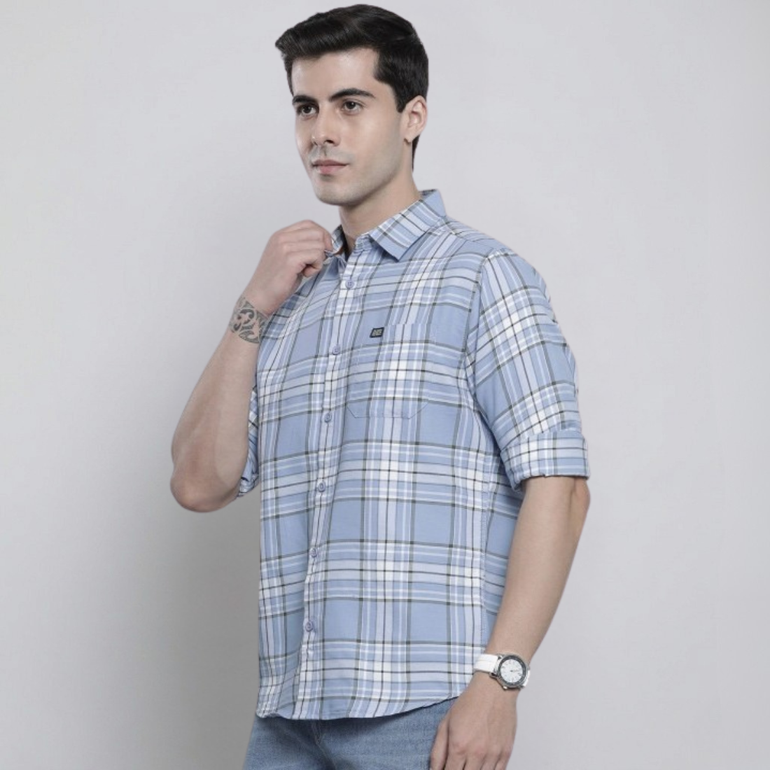 Premium Cotton Sky Blue and White Checked Shirt – Casual & Office Wear|CS-08